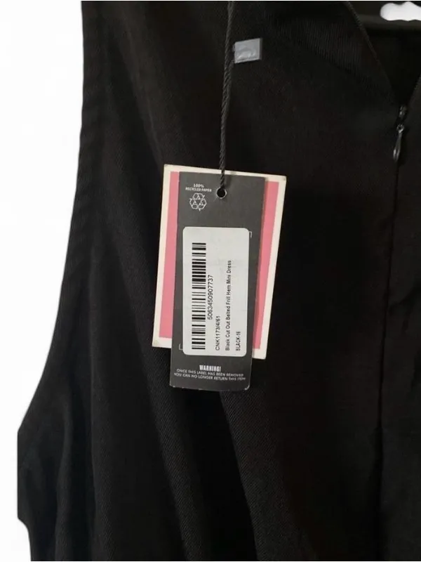 Black Cut Out Frill Hem Mini Dress Women's M NWT no belt - Image 3