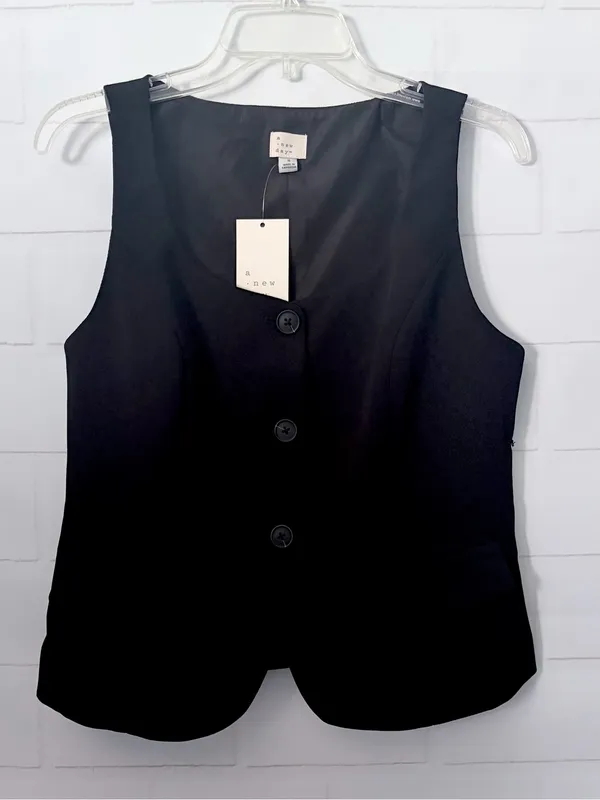 A New Day Black Tailored Button-Front Vest Size S NWT - Image 3