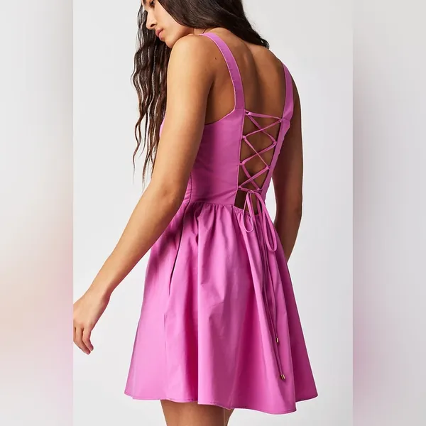 Free People East Side Lace Up‎ Mini Dress Pink Flower Power $98 Fairy Feminine - Image 2