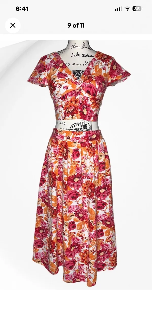 Japna Floral 2 Piece Crop Top Midi Skirt Set Women SM Boho Tropical Feminine Fun - Image 9