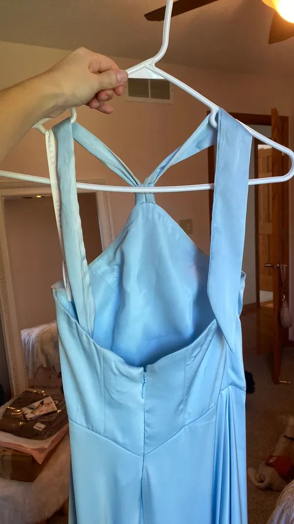 Azazie Amazing Sky Blue Satin Maxi Dress - Image 3