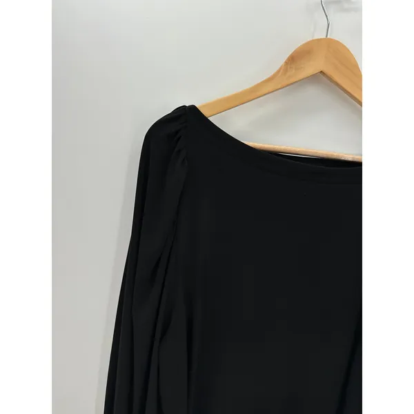 Ann Taylor Blouse Women Large Black Round Neck Puff Long Sleeve Stretch Career - Image 4