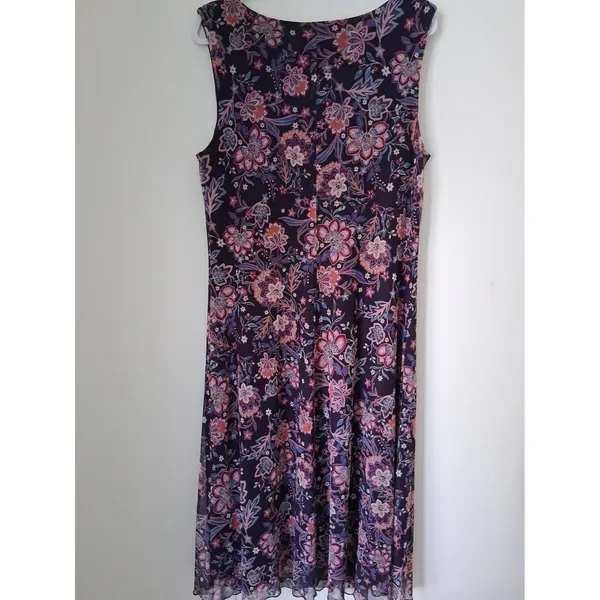 Connected Apparel Purple Floral Sleeveless Chiffon Pullover Lined Dress Size 16 - Image 10