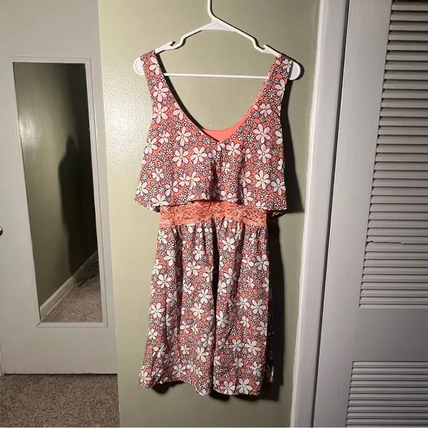 Persaya Women's Juniors Size XL Sun‎ Dress Pink Daisy Floral Lace Sleeveless - Image 5