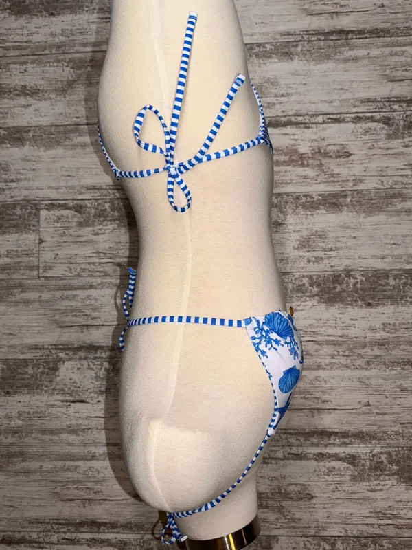 Two Piece White and Blue Reversible Bikini Set  - Image 5