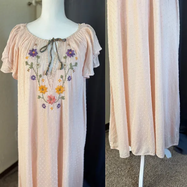 Free People Savannah Rose Midi Dress Womens Small Pink Embroidered‎ Boho NWT - Image 4