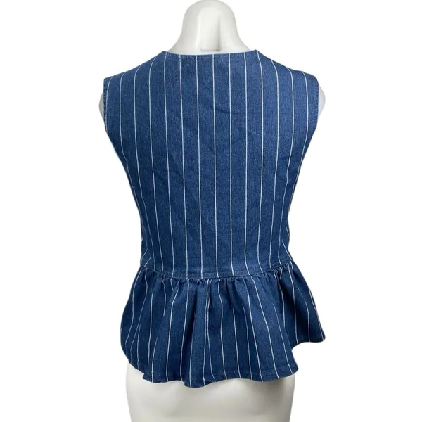 Commense Women's Blue Striped Sleeveless Tie Front Peplum Blouse Tank Top Size S - Image 2