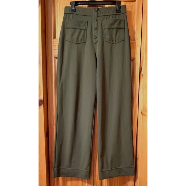 Halara Olive Green Wide Leg Pull On Dress Pants Large Patch Pockets Casual SOFT - Image 3