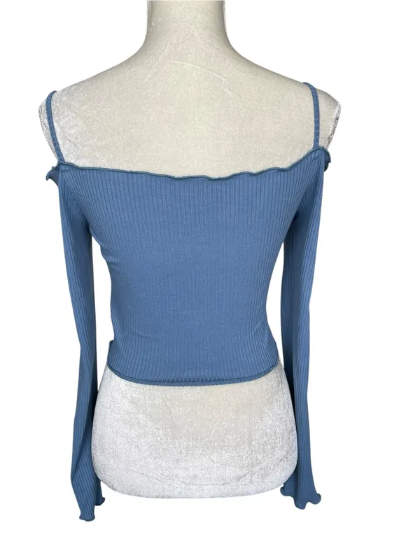 Dazy Cold Shoulder Ruched Front Crop Top Women’s Size S Lettuce Edges - Image 3