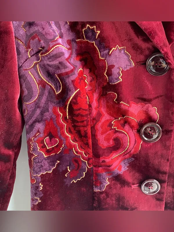 Coldwater creek burgundy velvet blazer grandmacore paisley floral print fall 10 - Image 4