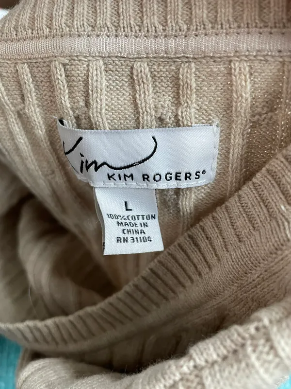 Beige Ribbed Crewneck Sweater Size Large - Image 3