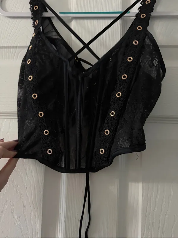 Victoria’s Secret Very Sexy Black Lace Boned Corset Bustier Top M DD Y2K - Image 7