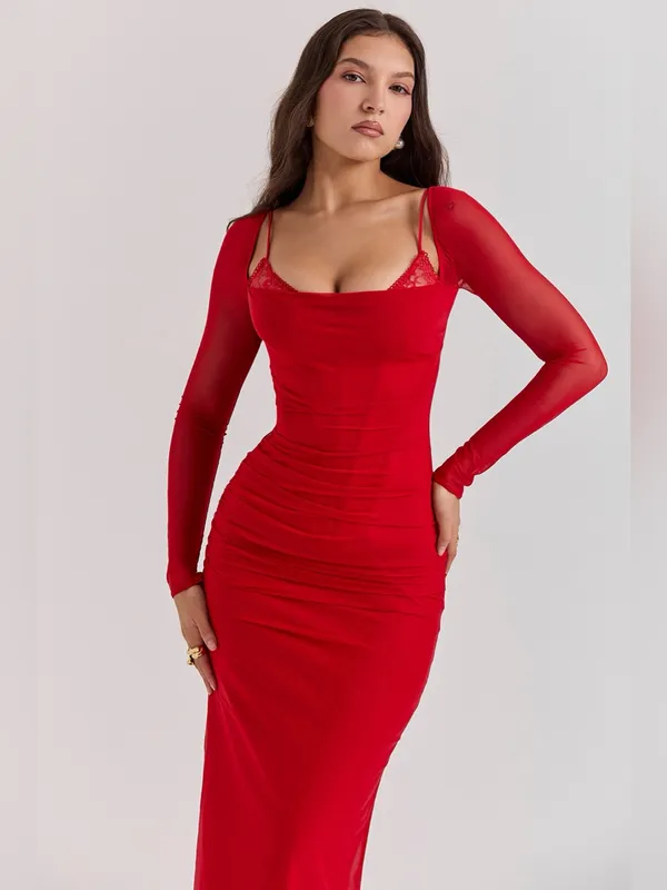 House of CB Katarina Scarlet Long Sleeve Maxi Dress S - Image 3