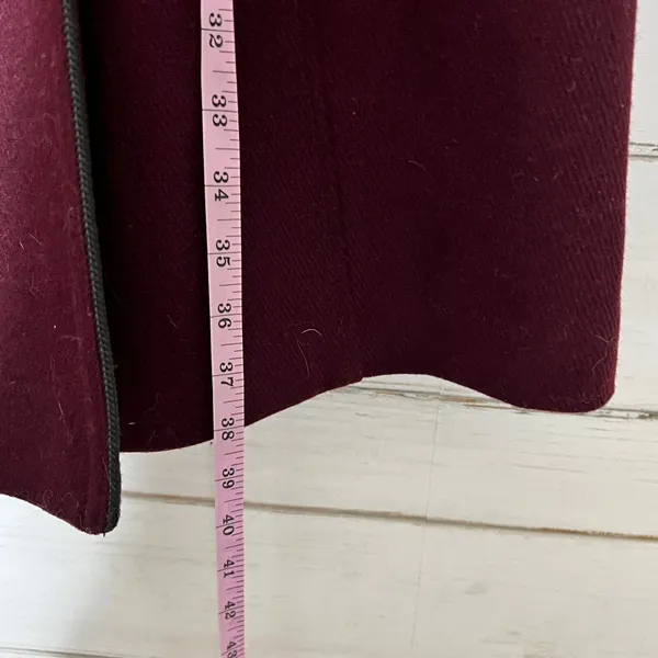 GUESS Walder Large Burgundy Wool Blend Peacoat Trench Coat Gold Buttons - Image 6