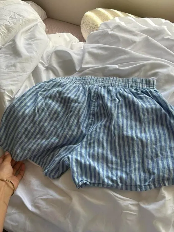 Urban Outfitters Blue and White Striped Cotton Athletic Shorts - Image 4