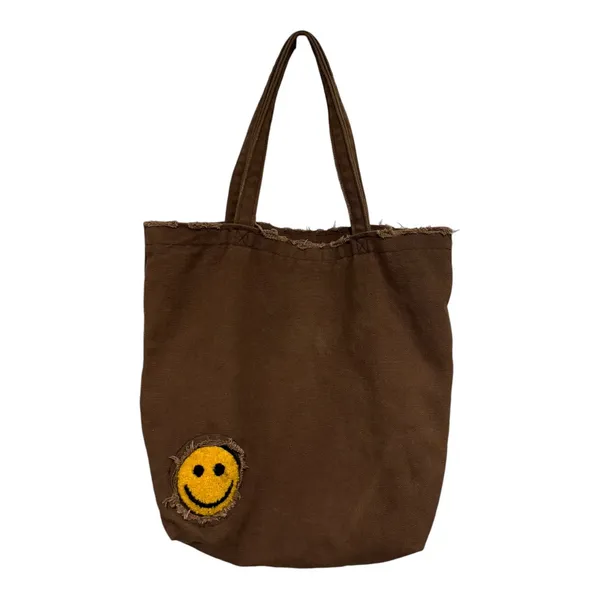 Urban Outfitters Smile Patch Distressed Canvas Brown Tote Bag - Image 4