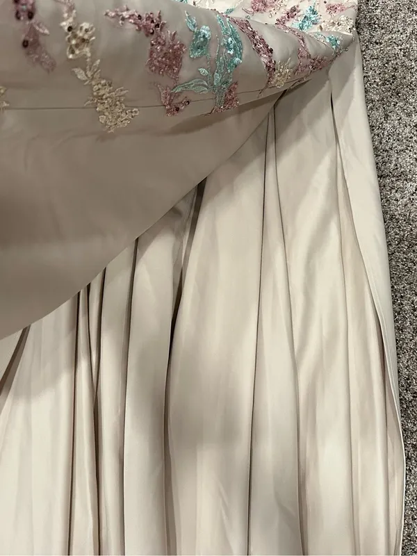 Mac Duggal 37012 Beige One Shoulder Embellished Gown With Train Sz 4 - Image 7