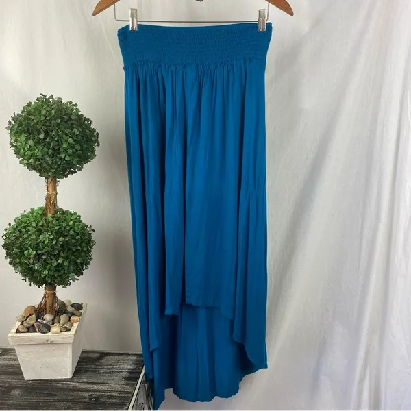 Free People Beach Teal Blue Asymmetric Hem Maxi Long Skirt M - Image 2