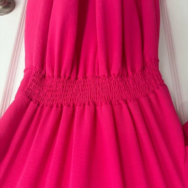 Seven Islands Pink Midi Sundress with Puff Sleeves and V-Neck Small - Image 5
