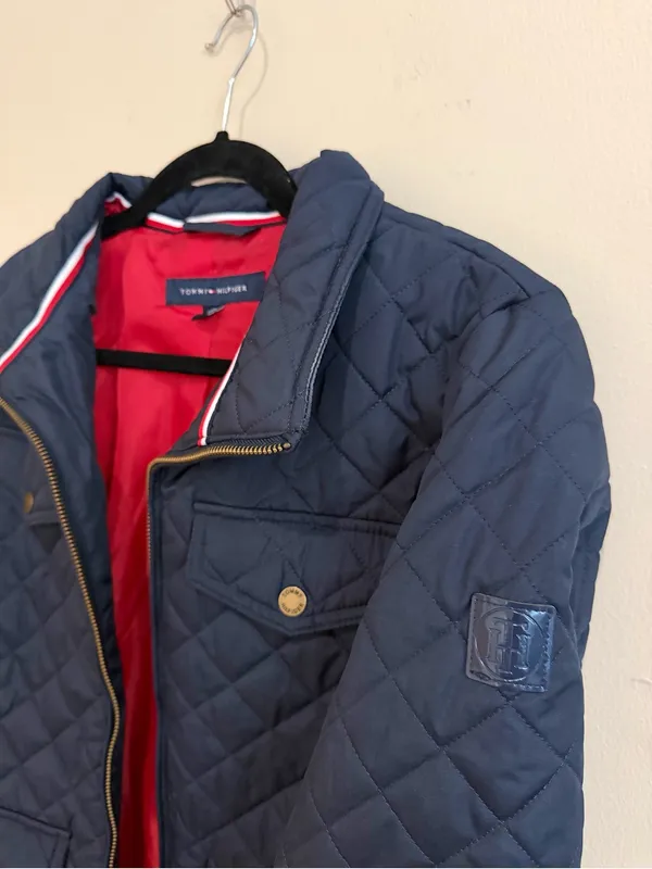 Tommy Hilfiger Navy Quilted Zip Front Jacket Preppy Size Medium - Image 7