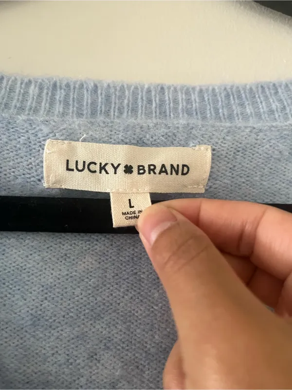 Lucky Brand Light Blue V Neck Ribbed Knit Sweater Large Capsule Wardrobe Coastal - Image 2