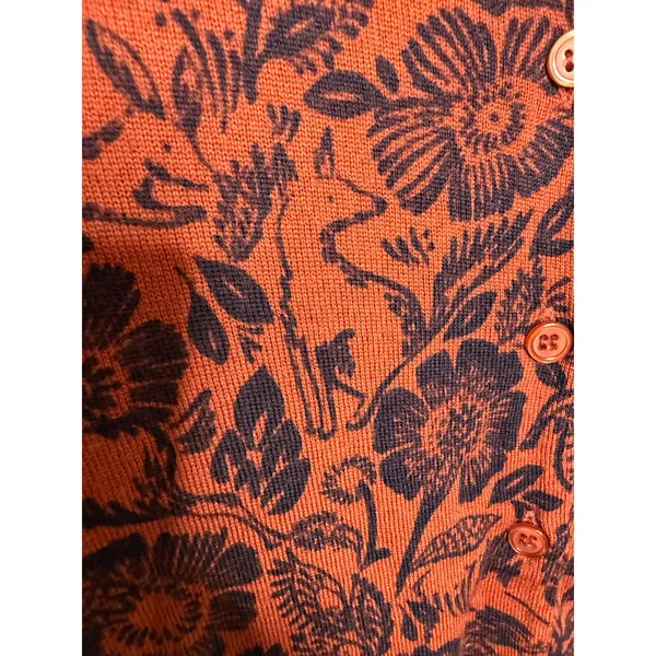 GARNET HILL Women's XS Signature Eco Merino Cardigan Botanical Forest Animals - Image 8