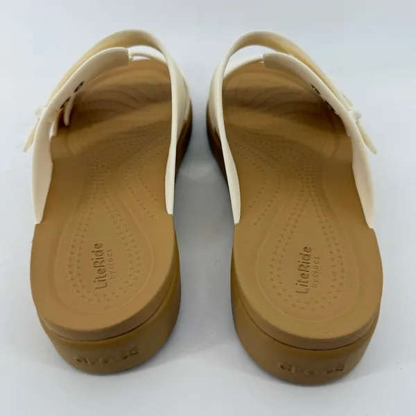 Crocs Brooklyn Buckle Low Wedge Sandal White Tan Women 6 Slip On Flip Flop New - Image 5