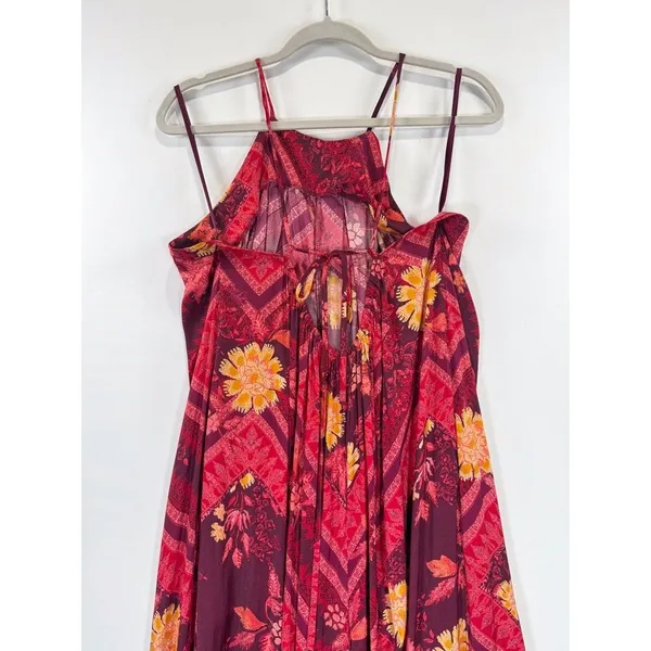 Free People Womens Jumpsuit Raspberry Luca Wide Leg Floral Halter Boho Large - Image 9