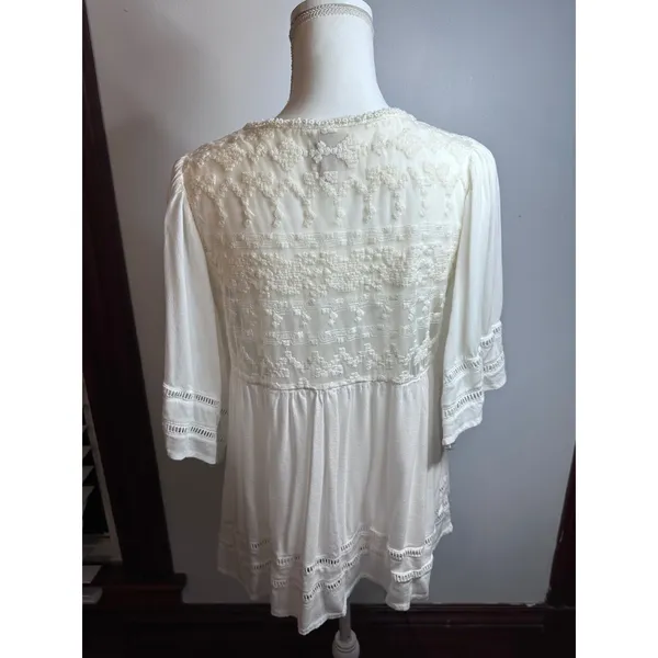 Knox Rose Women White Embroidered Lace V-Neck Boho Tunic Top Size M RN17730 - Image 4