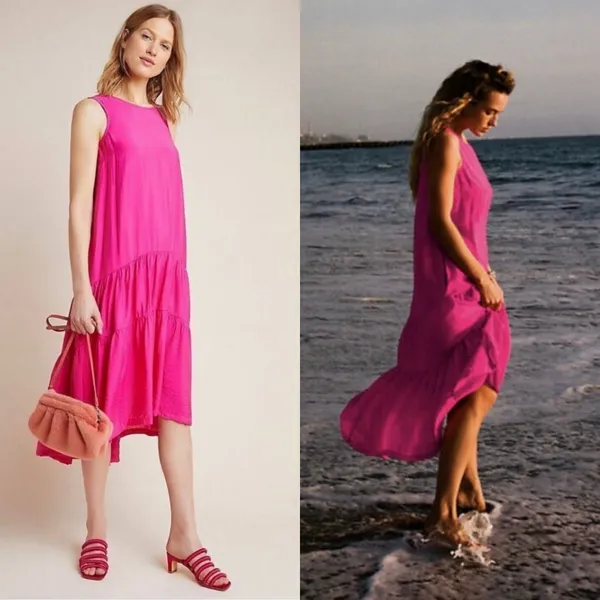 Anthropologie Maeve Marlene Tiered Maxi Dress Pink Size Small - Image 2