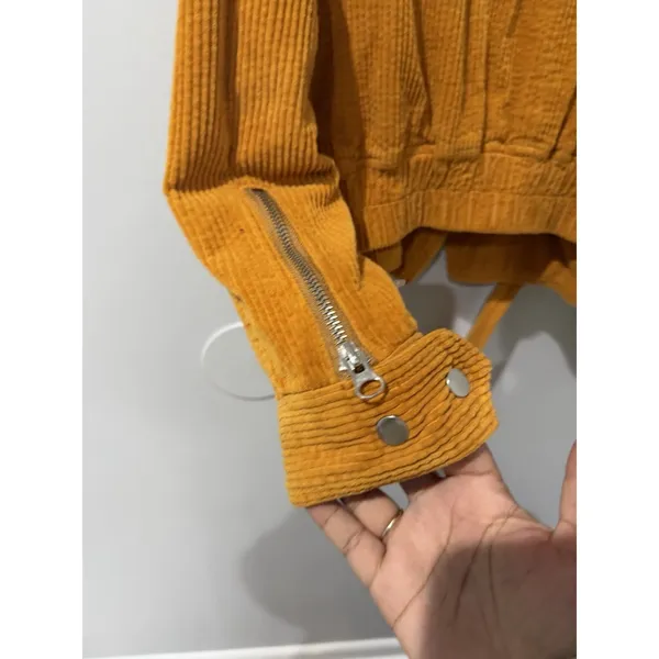 New Free People Jacket Small Slouchy Dolman Moto Corduroy Biker Caramel Orange - Image 7