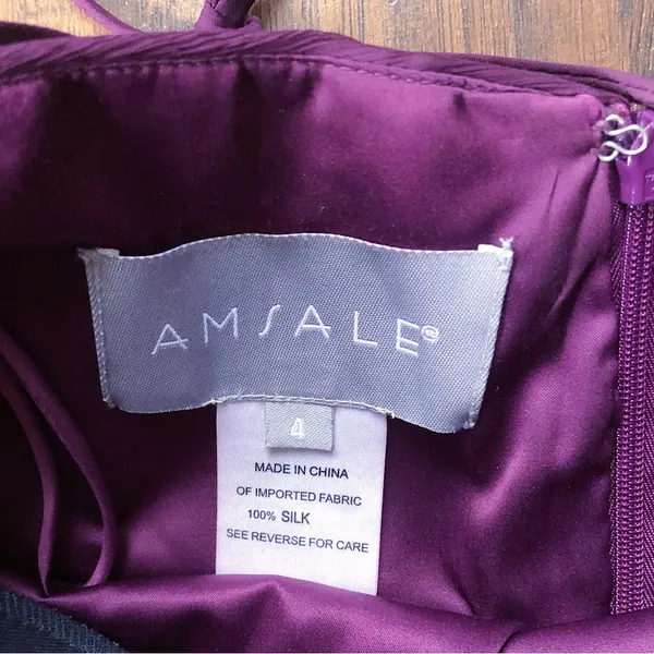 Amsale • plum silk chiffon dress bridesmaid crinkle halter purple formal G425C - Image 4