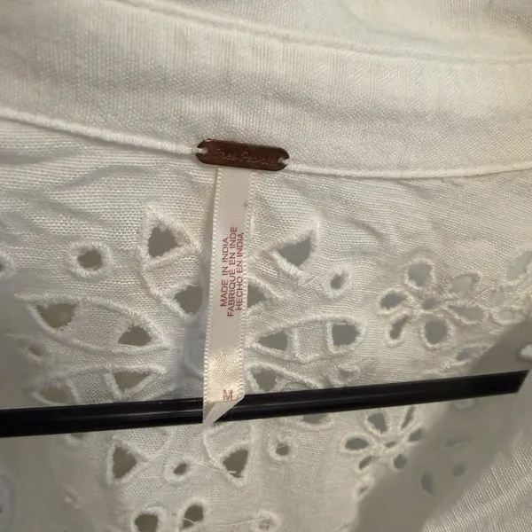 $168 FREE PEOPLE Vera Shirtdress M Eyelet Embroidered‎ Linen Blend Ivory White - Image 3