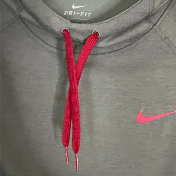 Nike Grey Hoodie with Pink Accents and Maroon Drawstrings - Image 4