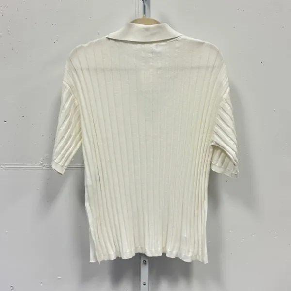 NWY H&M Women's‎ Cream Ribbed Knit Polo Shirt Short Sleeve V-Neck Top Size Small - Image 2