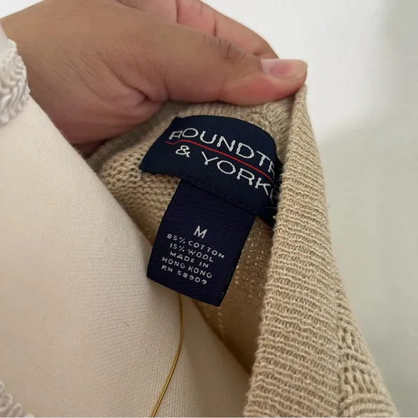 American Vintage Vintage 90s Grandpa Cream Knit Button‎ Cardigan Sweater Womens Large - Image 4