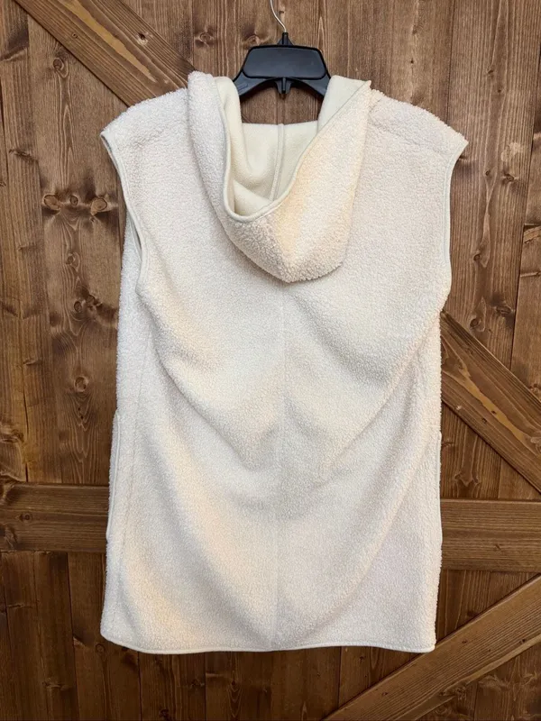 Joie Women’s XS Ivory Sherpa Fleece Hooded Long Vest Open Front (9207) - Image 6