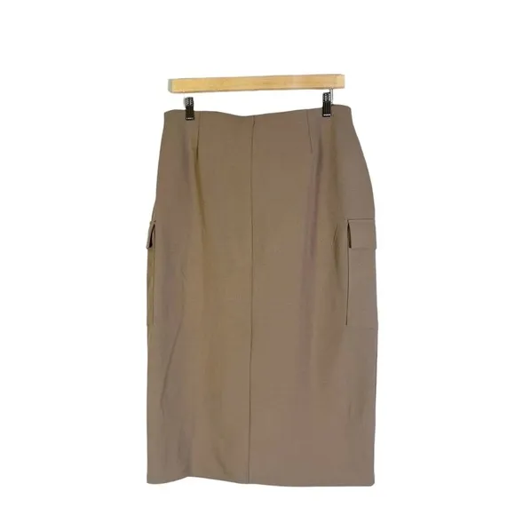 NYCC Button Front Belted Midi Skirt Womens L Taupe Stretch‎ Utility Corporate - Image 4