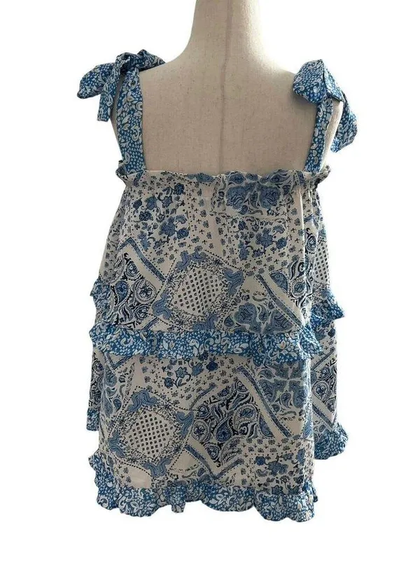 Davi & Dani Women Size Medium Square Neck Ruffles Blue White (33-472) - Image 3
