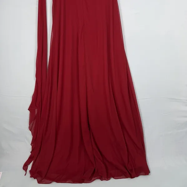 Alex Evenings Size-8 Red Chiffon‎ One Shoulder Empire Waist Evening Gown - Image 9