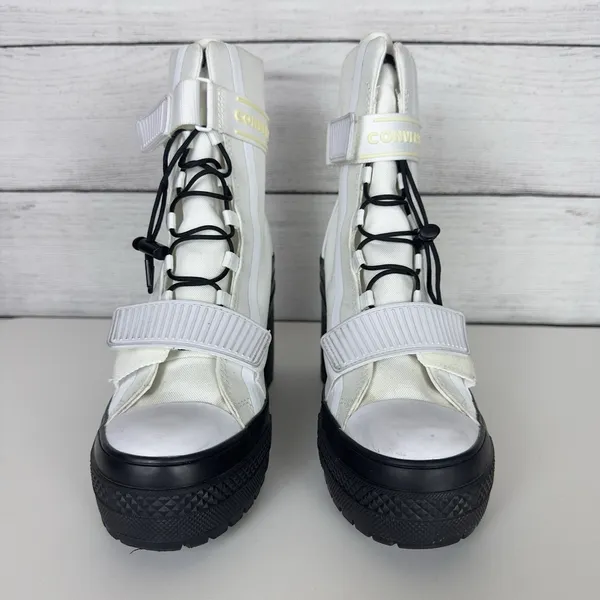 Converse All Star GR82‎ De Luxe Womens 6.5 White Boots Block Heel Cord Lock Goth - Image 3