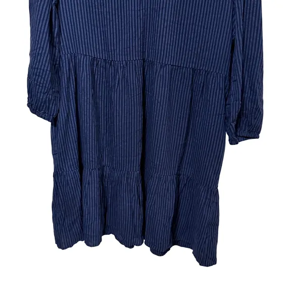 Market & Spruce Navy Striped Tiered V-Neck Mini Dress 3/4 Sleeve Large L - Image 4