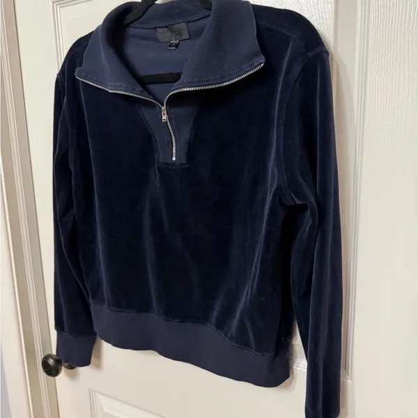 NILI LOTAN BENTLEY VELOUR QUARTER ZIP SWEATSHIRT in navy size small‎ - Image 3