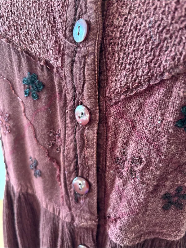 Select Vintage 90s Brown Embroidered Button-Front Midi Dress Sz Medium Phoebe - Image 4