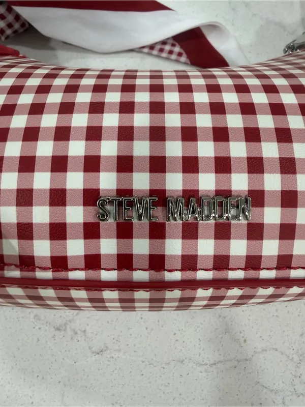 Steve Madden Red and White Gingham Shoulder Bag with Scarf Accent - Image 2