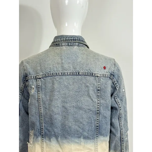 BLANKNYC Denim Jacket Ombre Dip Dye Star Embroidered Distressed Trucker Size XS - Image 5