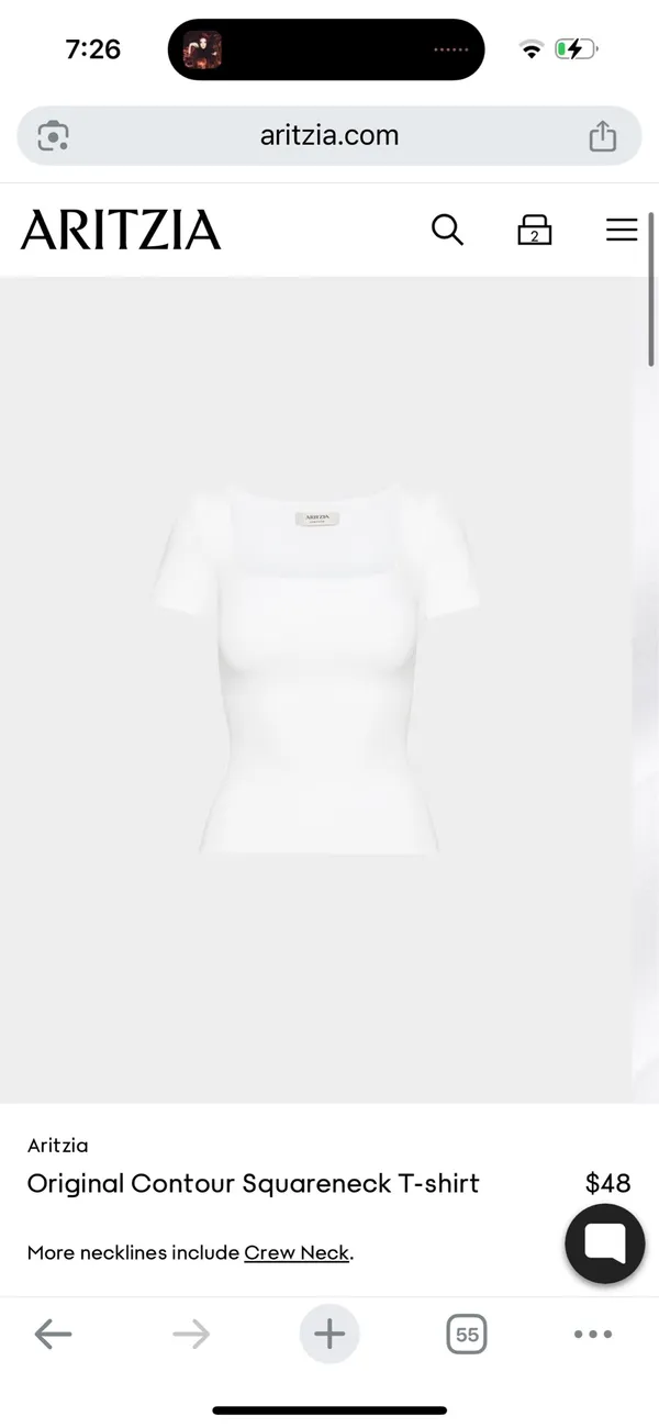 Aritzia Hip Contour Square Neck T-Shirt White XS - Image 2