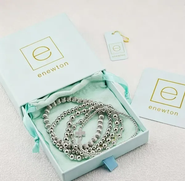 Silver Cross Beaded Stack Bracelets Enewton Gift Box Packaging Layering Wrist Jewelry - Image 2