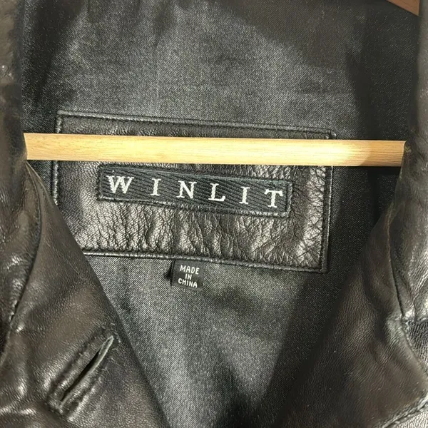 Vtg winlit ladies Y2K black leather jacket cinch waist size small retro‎ - Image 5
