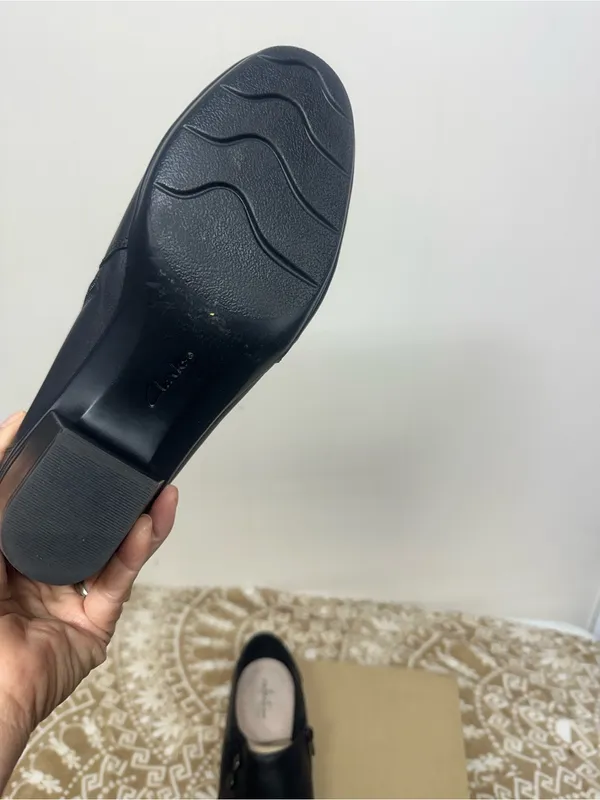 Clarks Black Leather Ankle Booties with Side Button Detail - Image 6